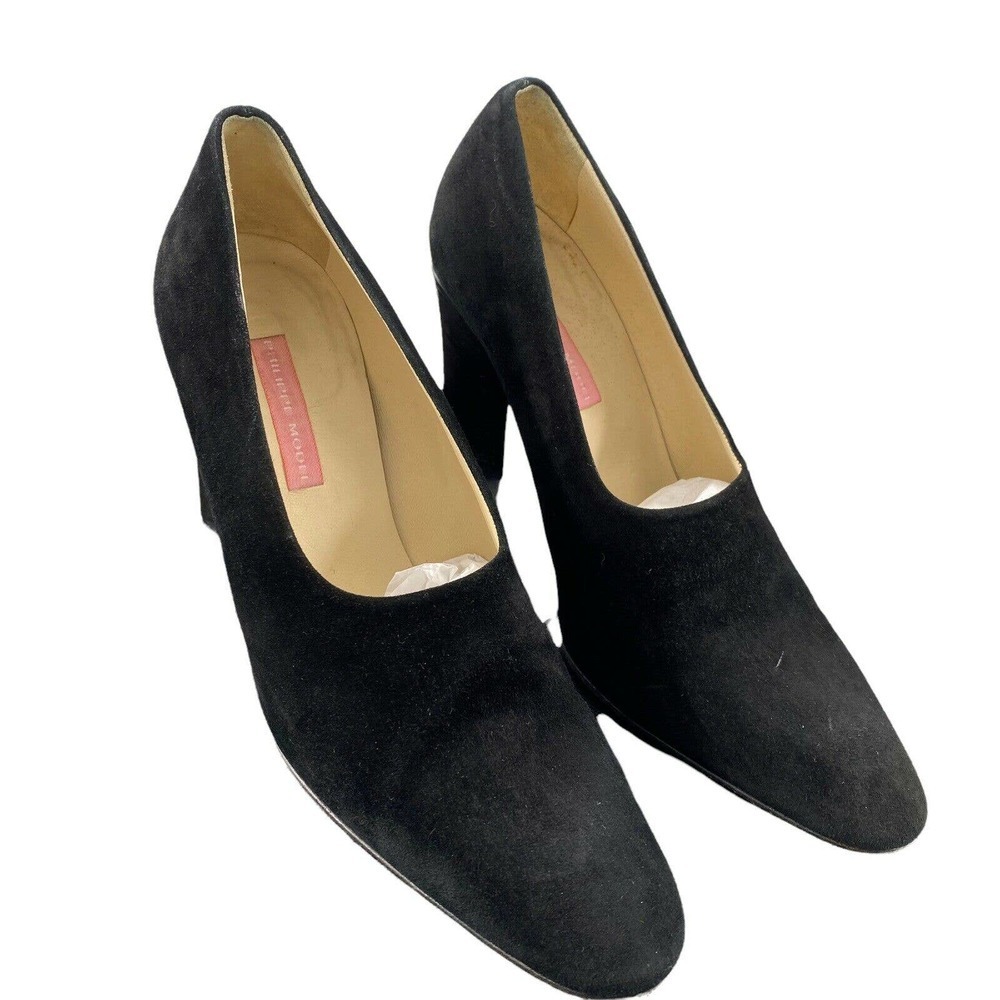 Philippe Model Vintage Retro Black Suede Pumps Metallic Art Wear Heels EU 37.5